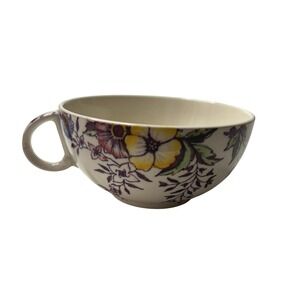 Vintage Vernon Kilns Cream Floral Tea Cup Mug Wide Flat Purple Yellow Classic
